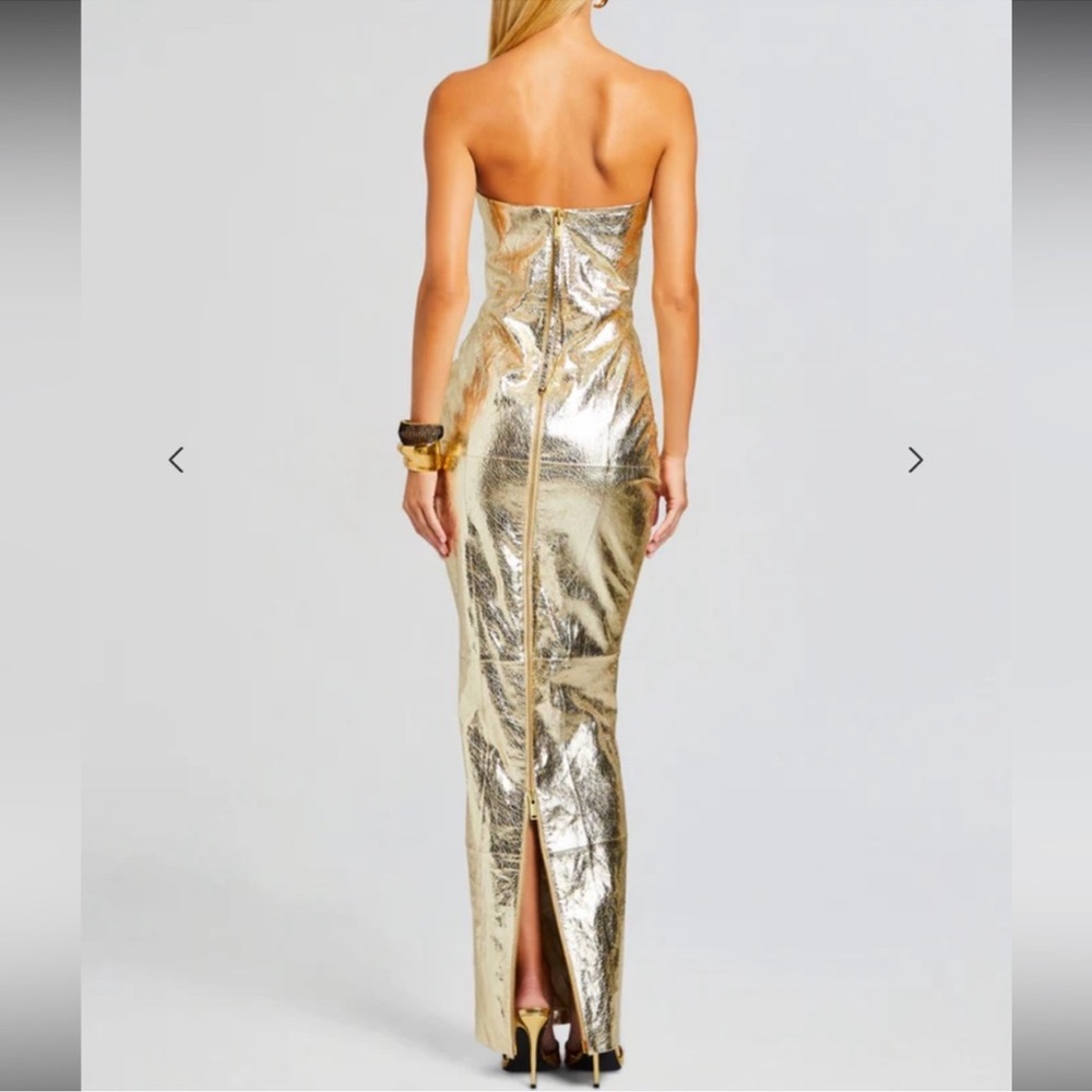 RETROFETE Lavonne Dress Long Leather Maxi Zip Gold Back Floor Length Dress NWT - Picture 3 of 3